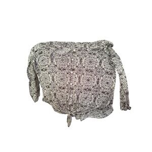 Denver Hayes Black and White 3/4 Sleeve Tie Front Blouse